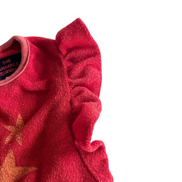 The Animals Observatory Girls Red Terry Koala Jumpsuit Yellow Stars size 2 - Picture 5 of 7
